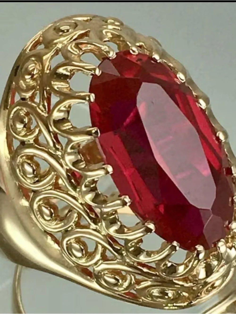 Gold Red Teardrop Cocktail Ring - Women Jewelry